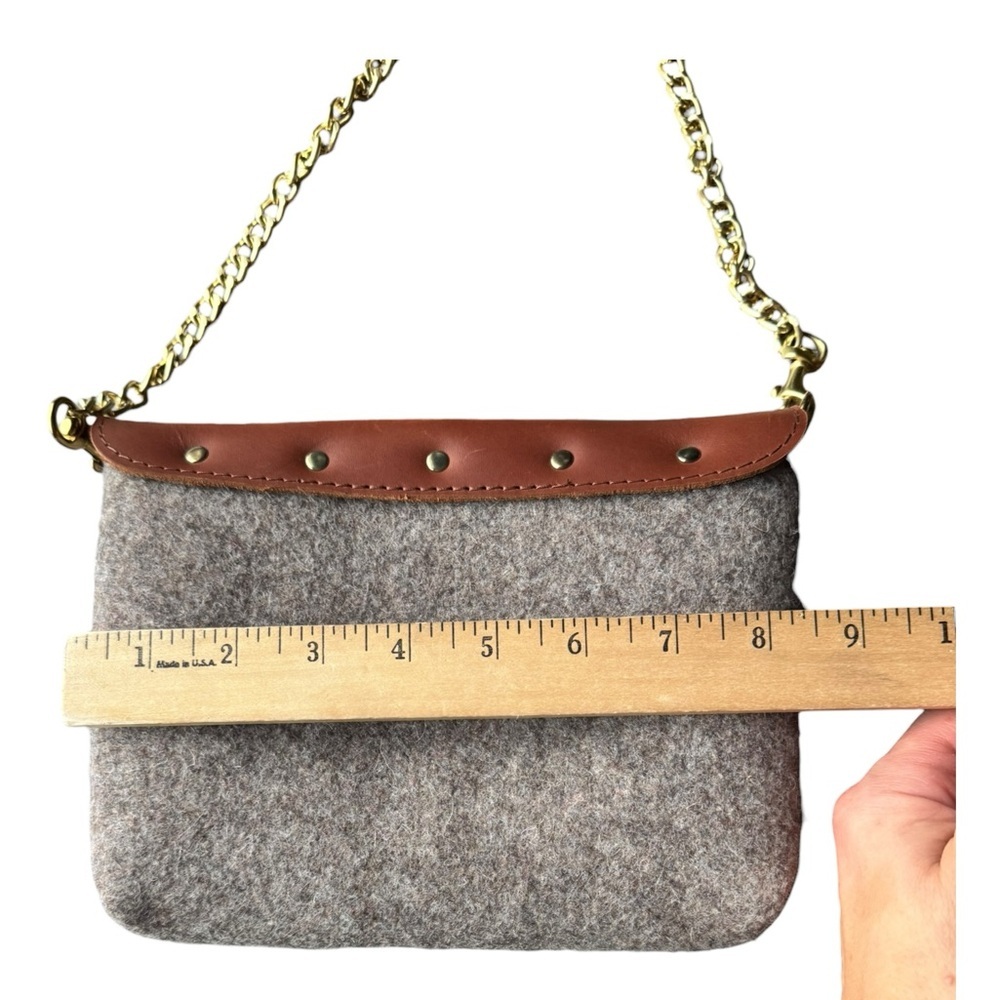 Sword & Plough Wool Felt Leather Crossbody Bag Chain Strap Small Purse - Picture 6 of 8
